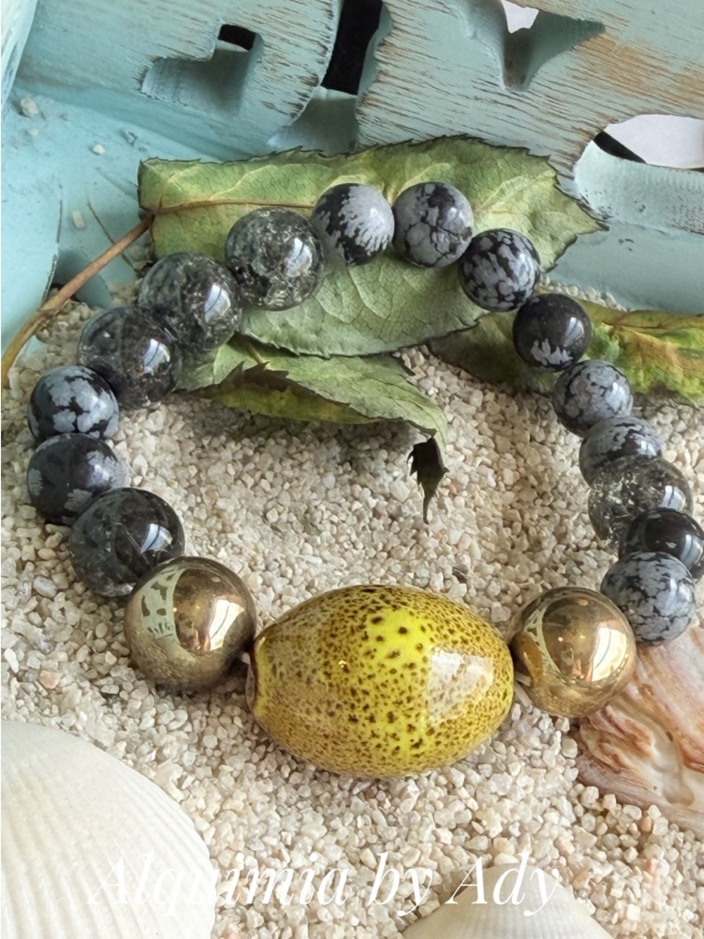 BRUTALIST Snowflake Obsidian and Yellow Ceramic Bracelet